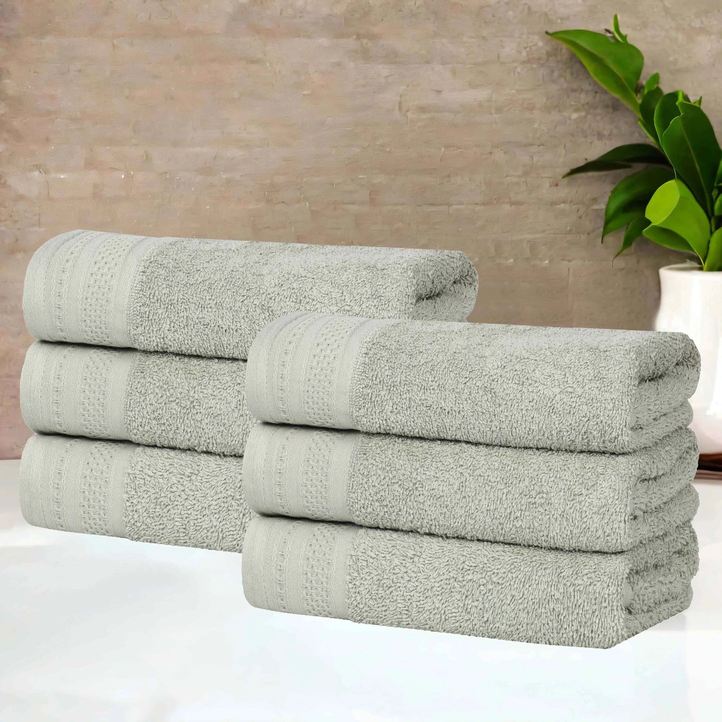 Honeycomb Textured Waffle Border Cotton Hand Towels, Set of 4