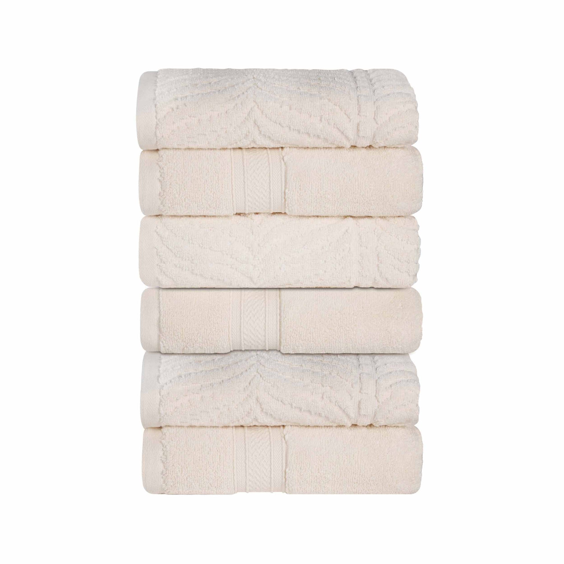 Chevron Zero Twist Cotton Solid and Jacquard Hand Towel - Ivory