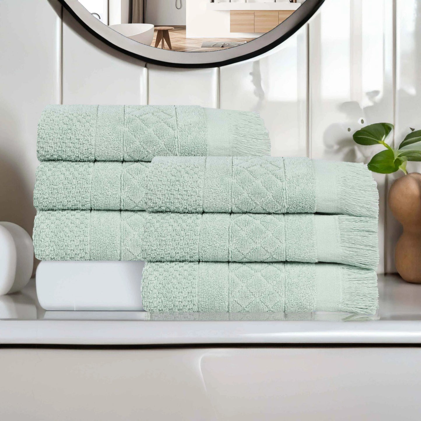 Rolla Cotton Geometric Jacquard Plush Absorbent Hand Towel Set of 6