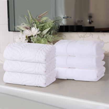 Chevron Zero Twist Cotton Solid and Jacquard Hand Towel - White