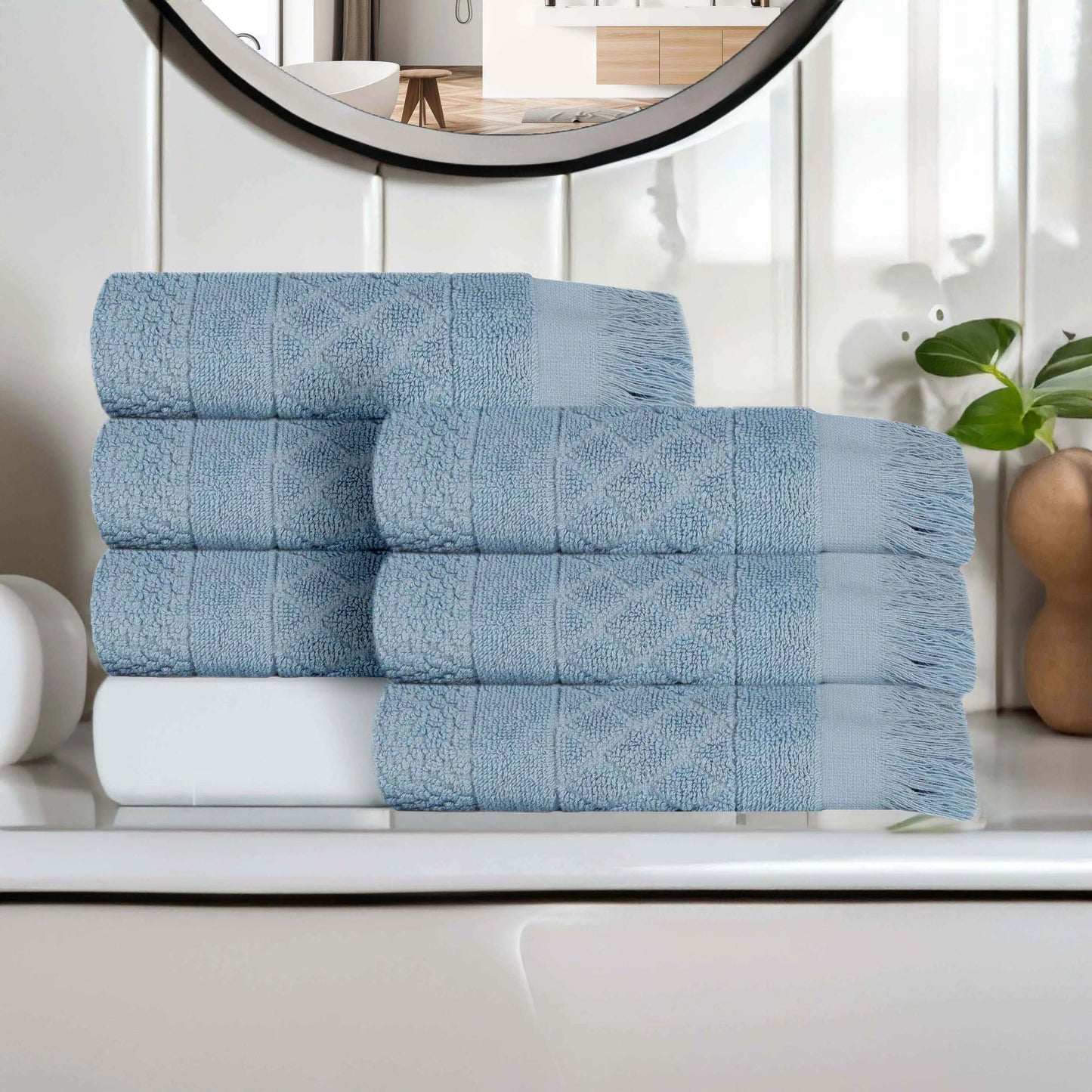 Rolla Cotton Geometric Jacquard Plush Absorbent Hand Towel Set of 6