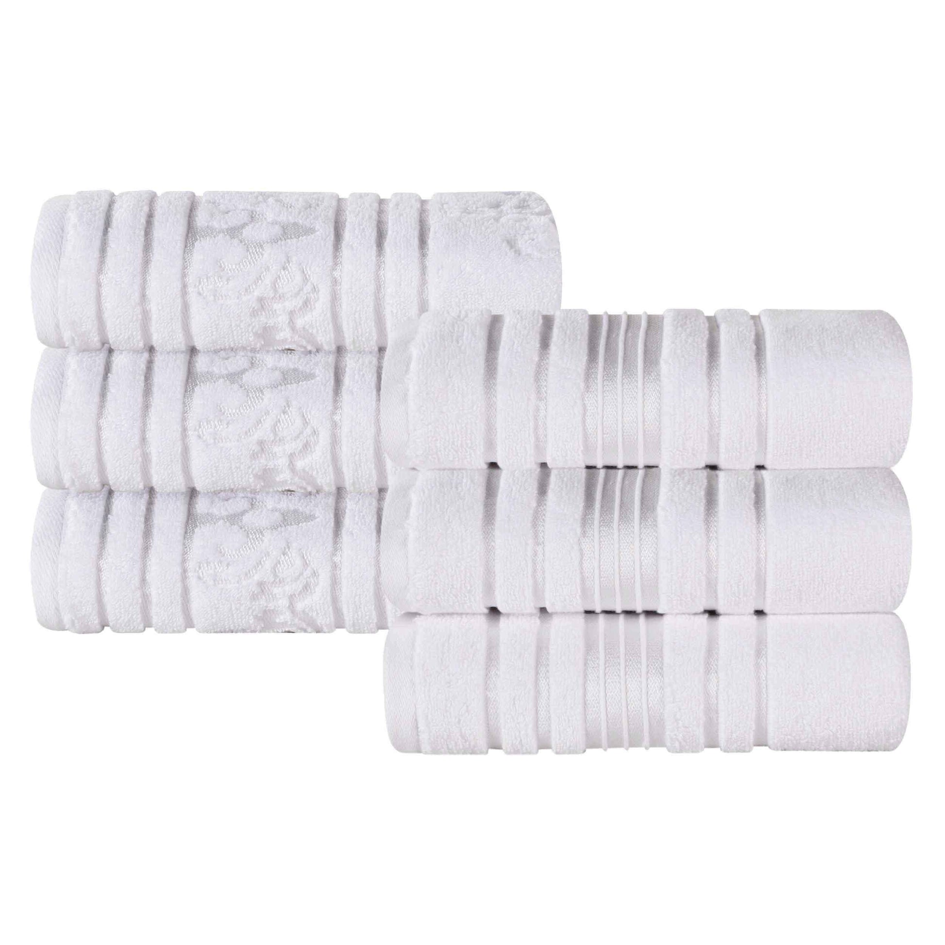 Sadie Zero Twist Cotton Floral Solid and Jacquard Hand Towel Set of 6 - White