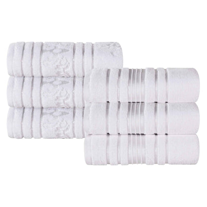 Sadie Zero Twist Cotton Floral Solid and Jacquard Hand Towel Set of 6 - White