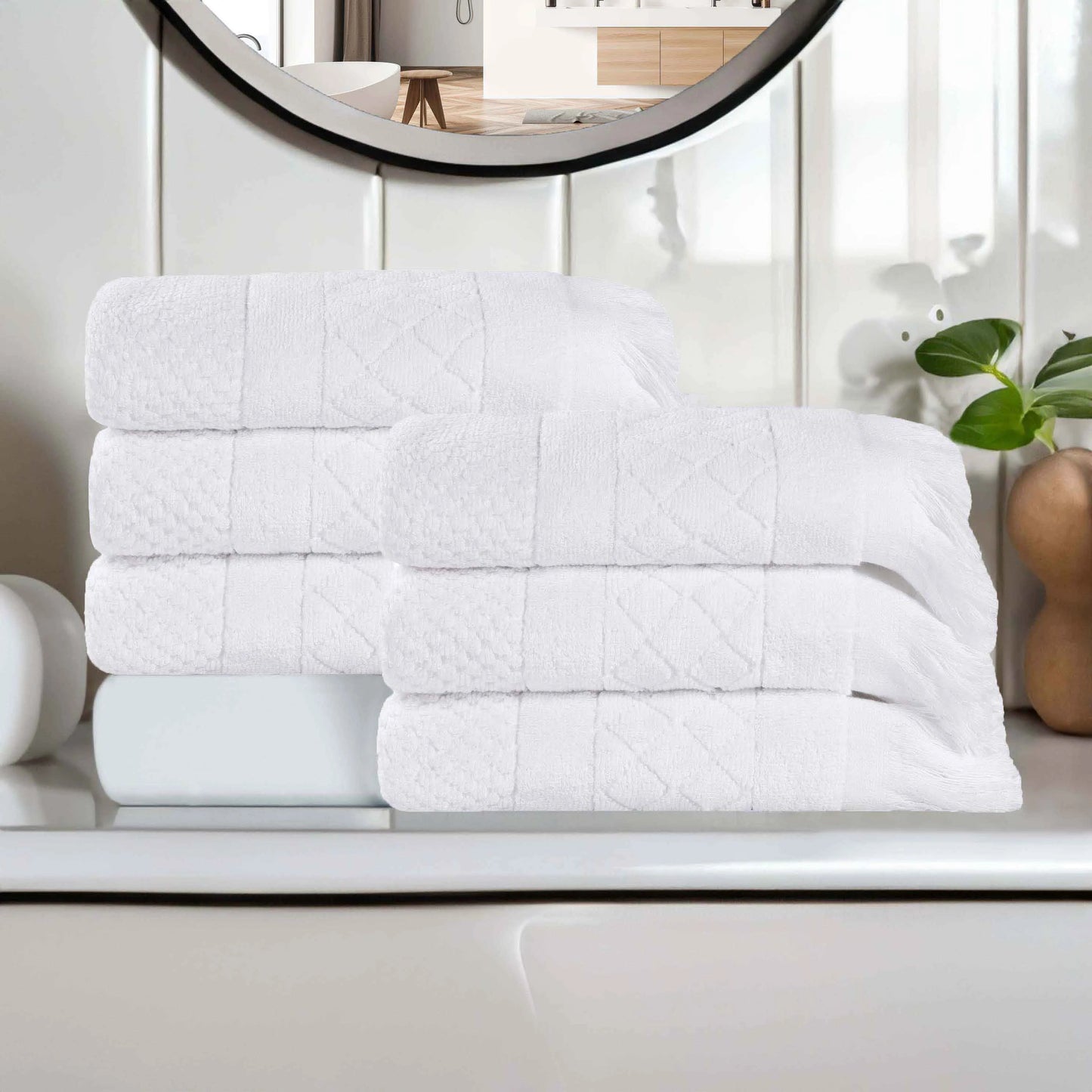 Rolla Cotton Geometric Jacquard Plush Absorbent Hand Towel Set of 6