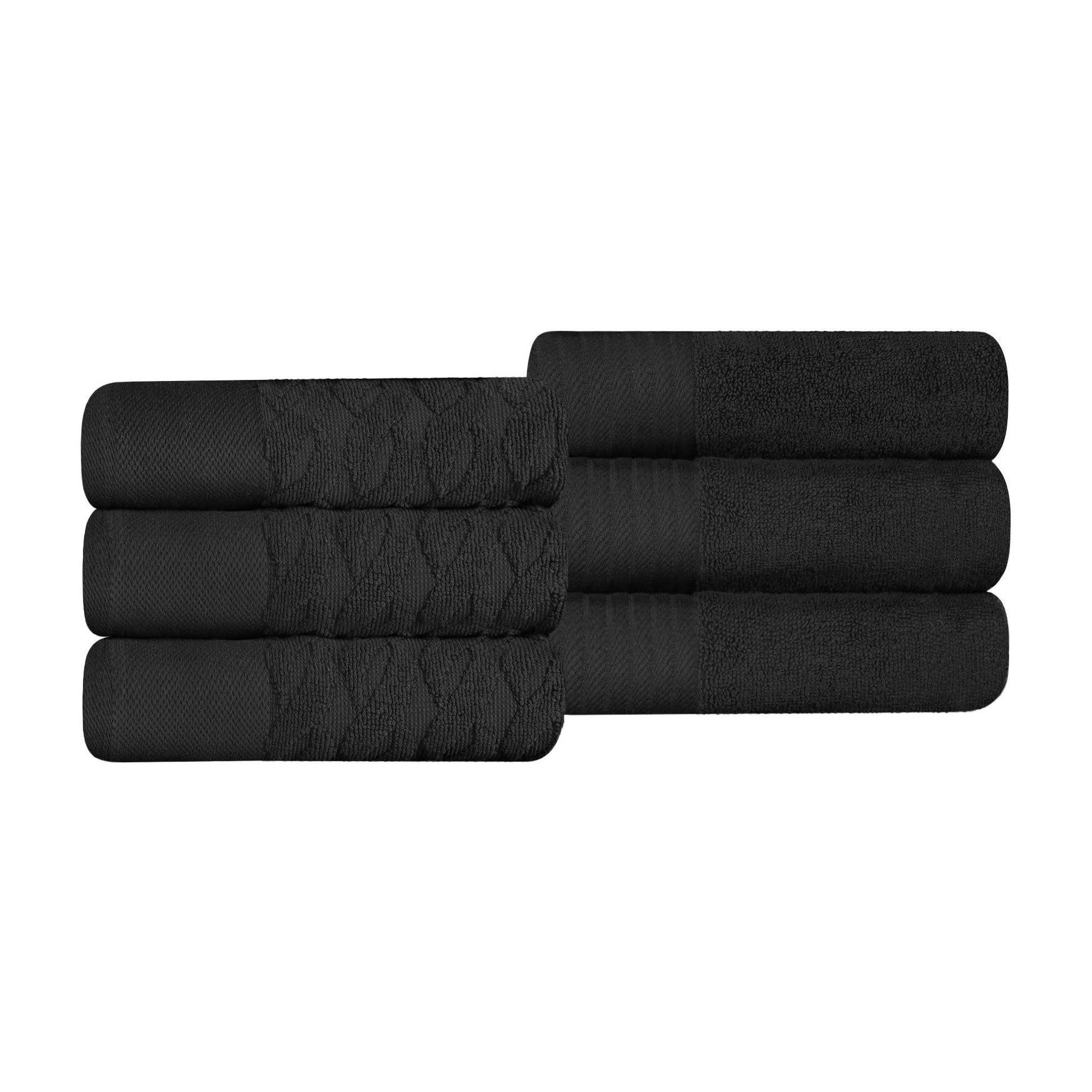 Premium Turkish Cotton Jacquard Herringbone and Solid 6-Piece Hand Towel Set - Black