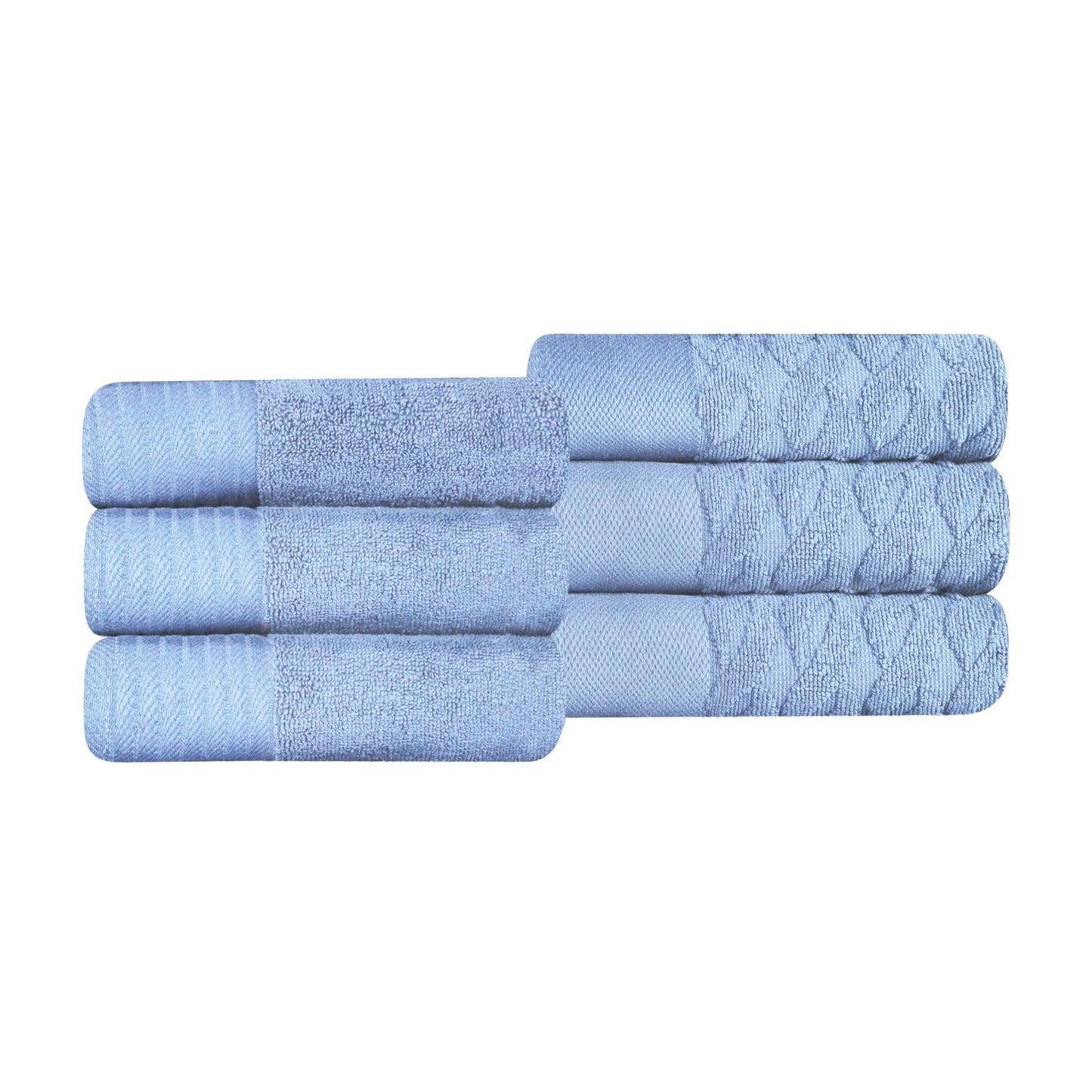 Premium Turkish Cotton Jacquard Herringbone and Solid 6-Piece Hand Towel Set - Pacific Blue