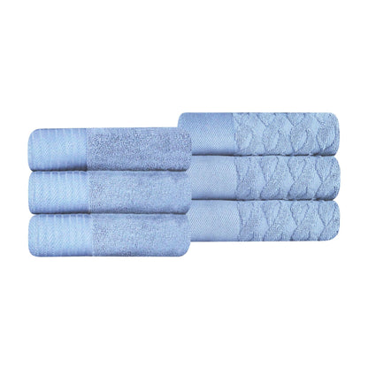 Premium Turkish Cotton Jacquard Herringbone and Solid 6-Piece Hand Towel Set - Pacific Blue