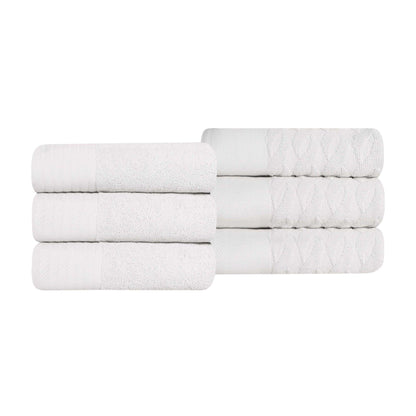 Premium Turkish Cotton Jacquard Herringbone and Solid 6-Piece Hand Towel Set - White