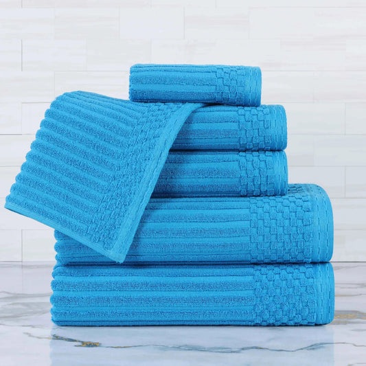 Ribbed Textured Cotton Ultra-Absorbent 6 Piece Towel Set