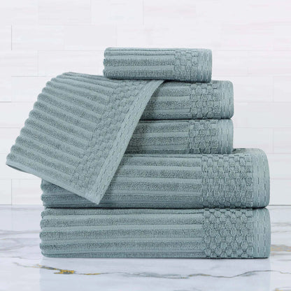 Ribbed Textured Cotton Ultra-Absorbent 6 Piece Towel Set