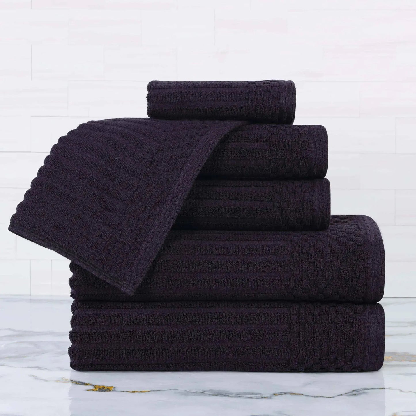 Ribbed Textured Cotton Ultra-Absorbent 6 Piece Towel Set