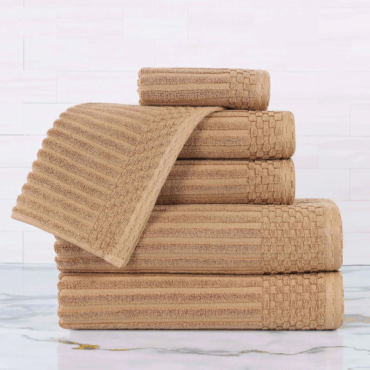 Ribbed Textured Cotton Ultra-Absorbent 6 Piece Towel Set