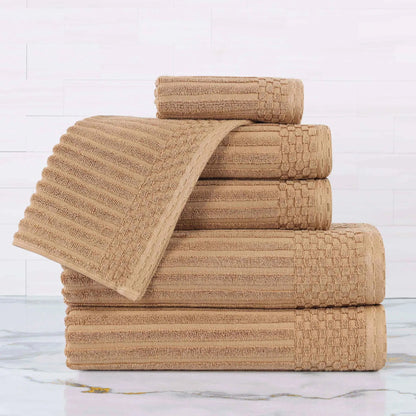 Ribbed Textured Cotton Ultra-Absorbent 6 Piece Towel Set