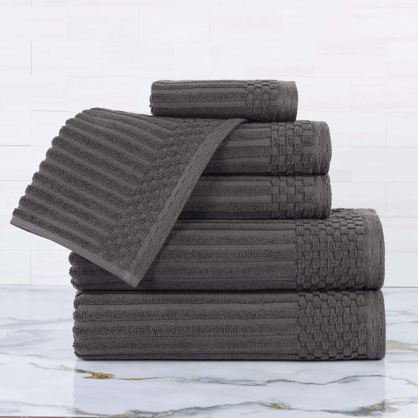 Ribbed Textured Cotton Ultra-Absorbent 6 Piece Towel Set