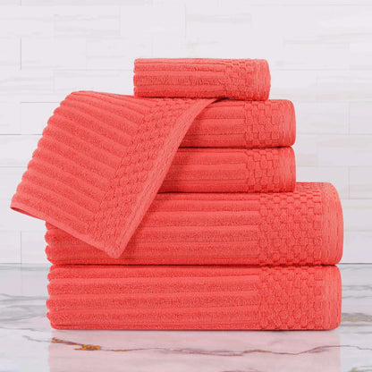 Ribbed Textured Cotton Ultra-Absorbent 6 Piece Towel Set