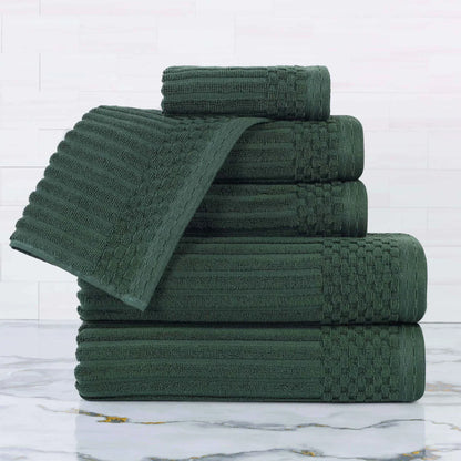 Ribbed Textured Cotton Ultra-Absorbent 6 Piece Towel Set