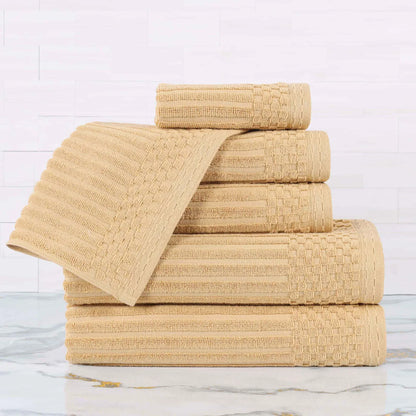 Ribbed Textured Cotton Ultra-Absorbent 6 Piece Towel Set