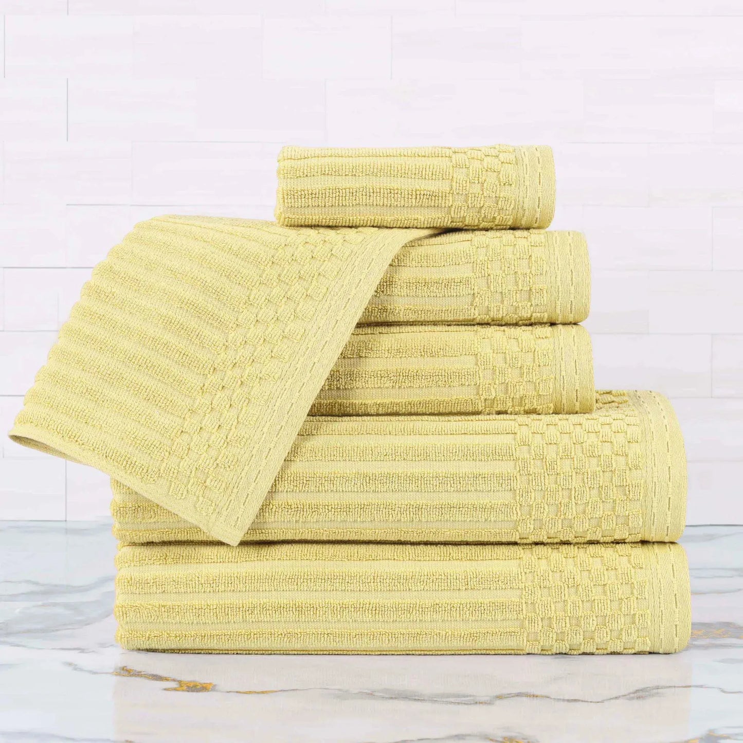 Ribbed Textured Cotton Ultra-Absorbent 6 Piece Towel Set