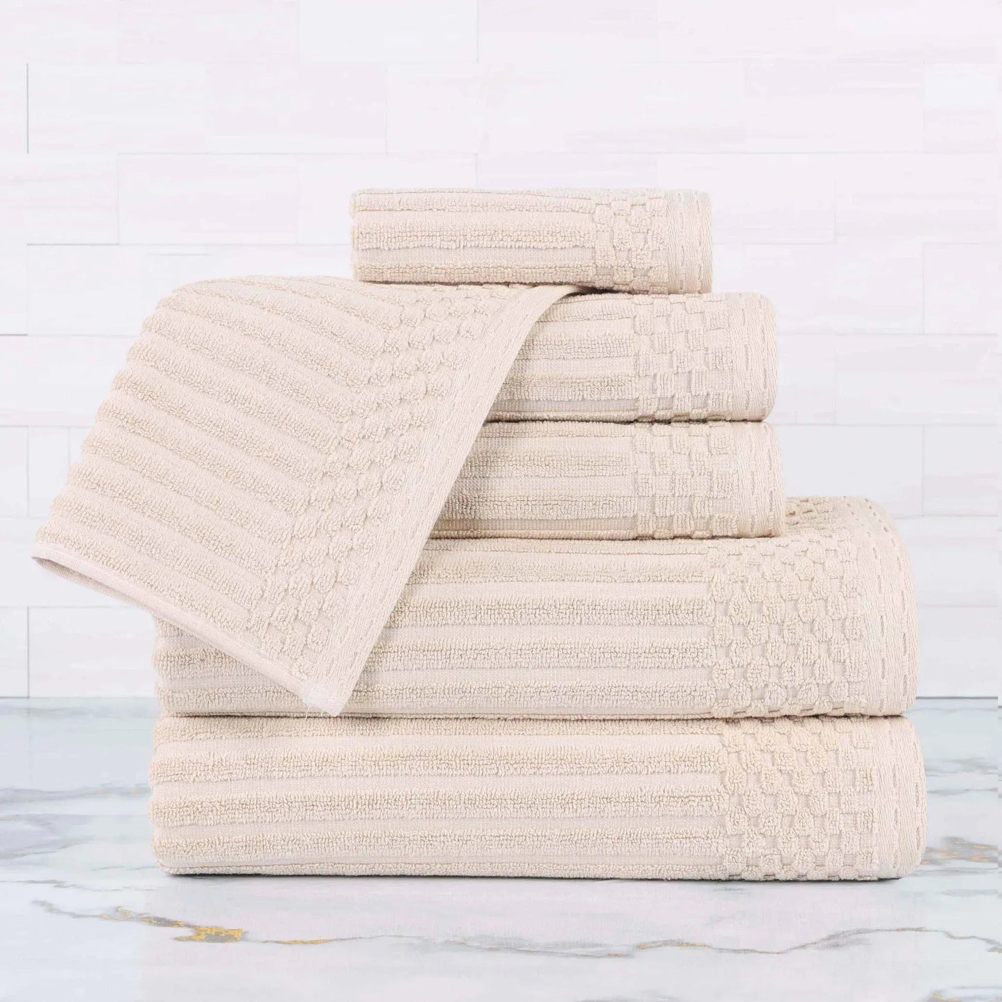 Ribbed Textured Cotton Ultra-Absorbent 6 Piece Towel Set