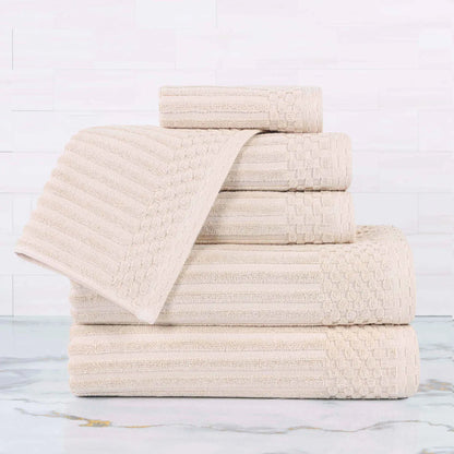 Ribbed Textured Cotton Ultra-Absorbent 6 Piece Towel Set