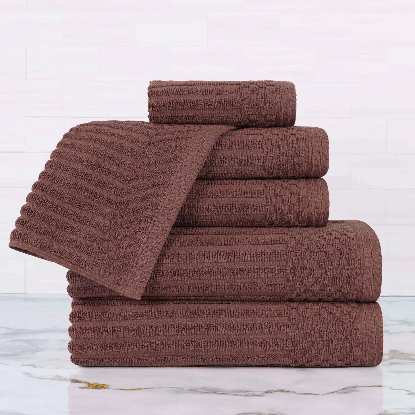 Ribbed Textured Cotton Ultra-Absorbent 6 Piece Towel Set