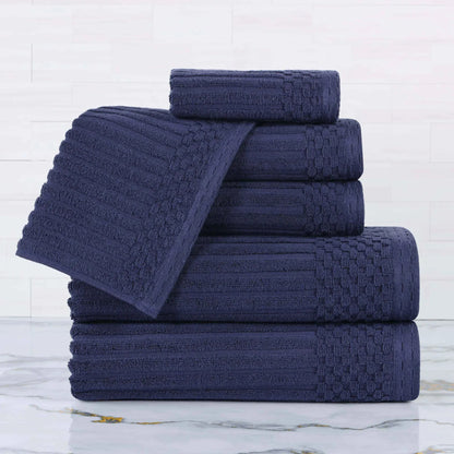Ribbed Textured Cotton Ultra-Absorbent 6 Piece Towel Set