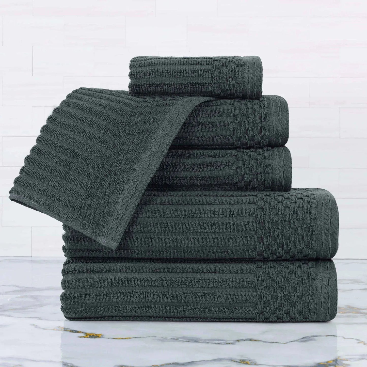 Ribbed Textured Cotton Ultra-Absorbent 6 Piece Towel Set
