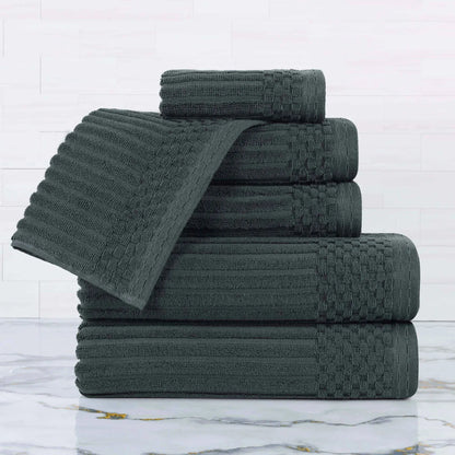 Ribbed Textured Cotton Ultra-Absorbent 6 Piece Towel Set