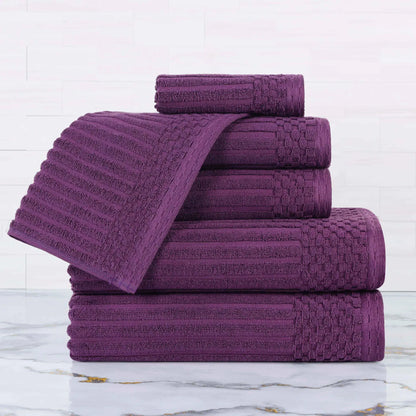 Ribbed Textured Cotton Ultra-Absorbent 6 Piece Towel Set