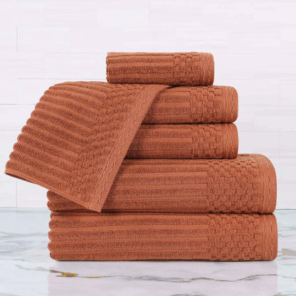 Ribbed Textured Cotton Ultra-Absorbent 6 Piece Towel Set