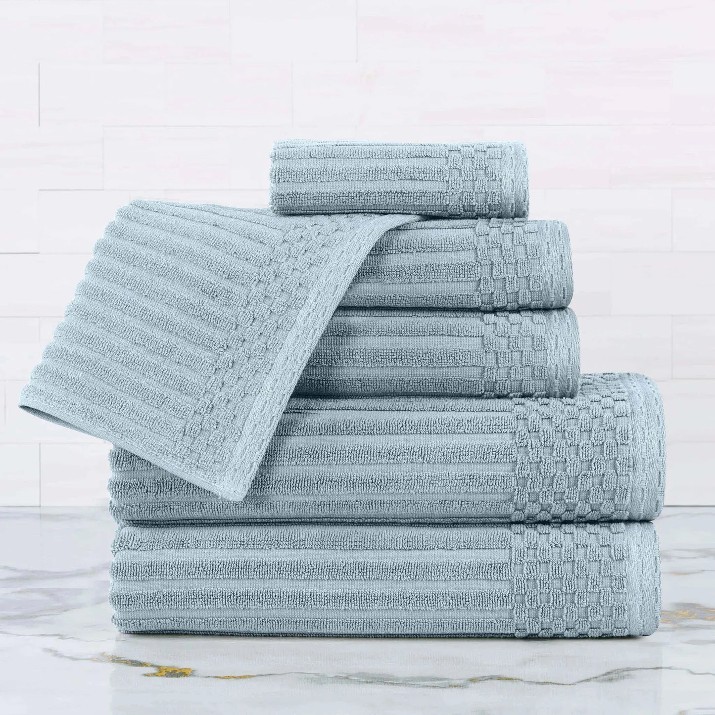 Ribbed Textured Cotton Ultra-Absorbent 6 Piece Towel Set