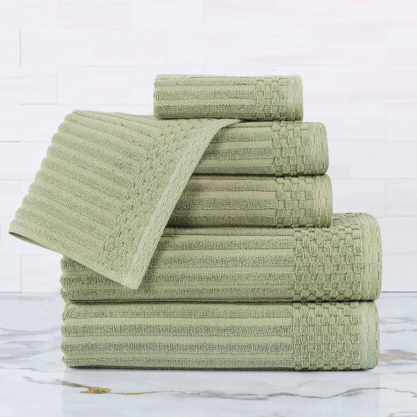 Ribbed Textured Cotton Ultra-Absorbent 6 Piece Towel Set