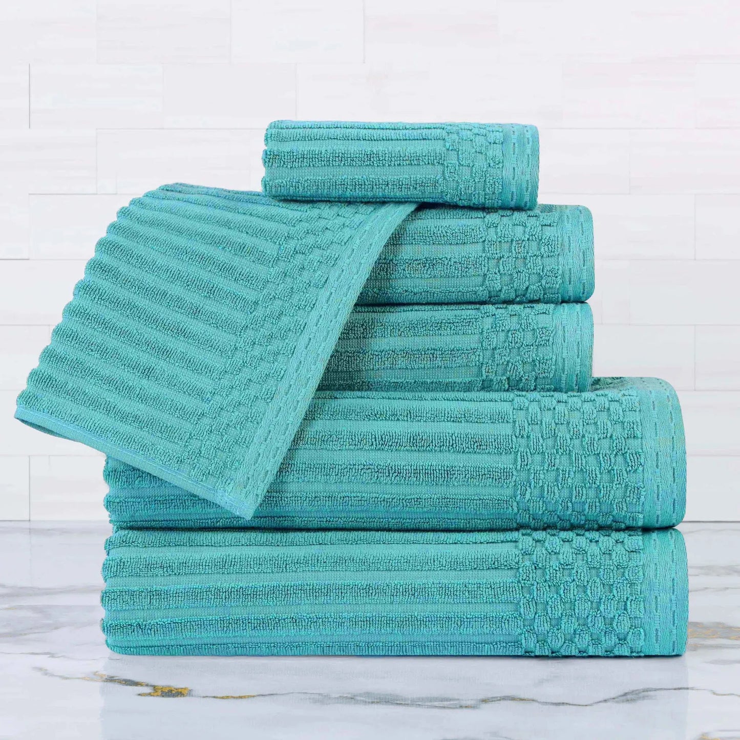 Ribbed Textured Cotton Ultra-Absorbent 6 Piece Towel Set