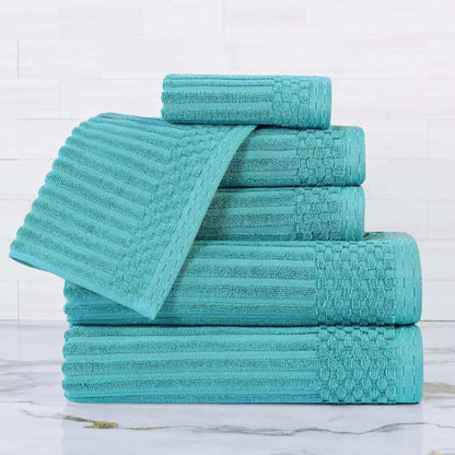 Ribbed Textured Cotton Ultra-Absorbent 6 Piece Towel Set