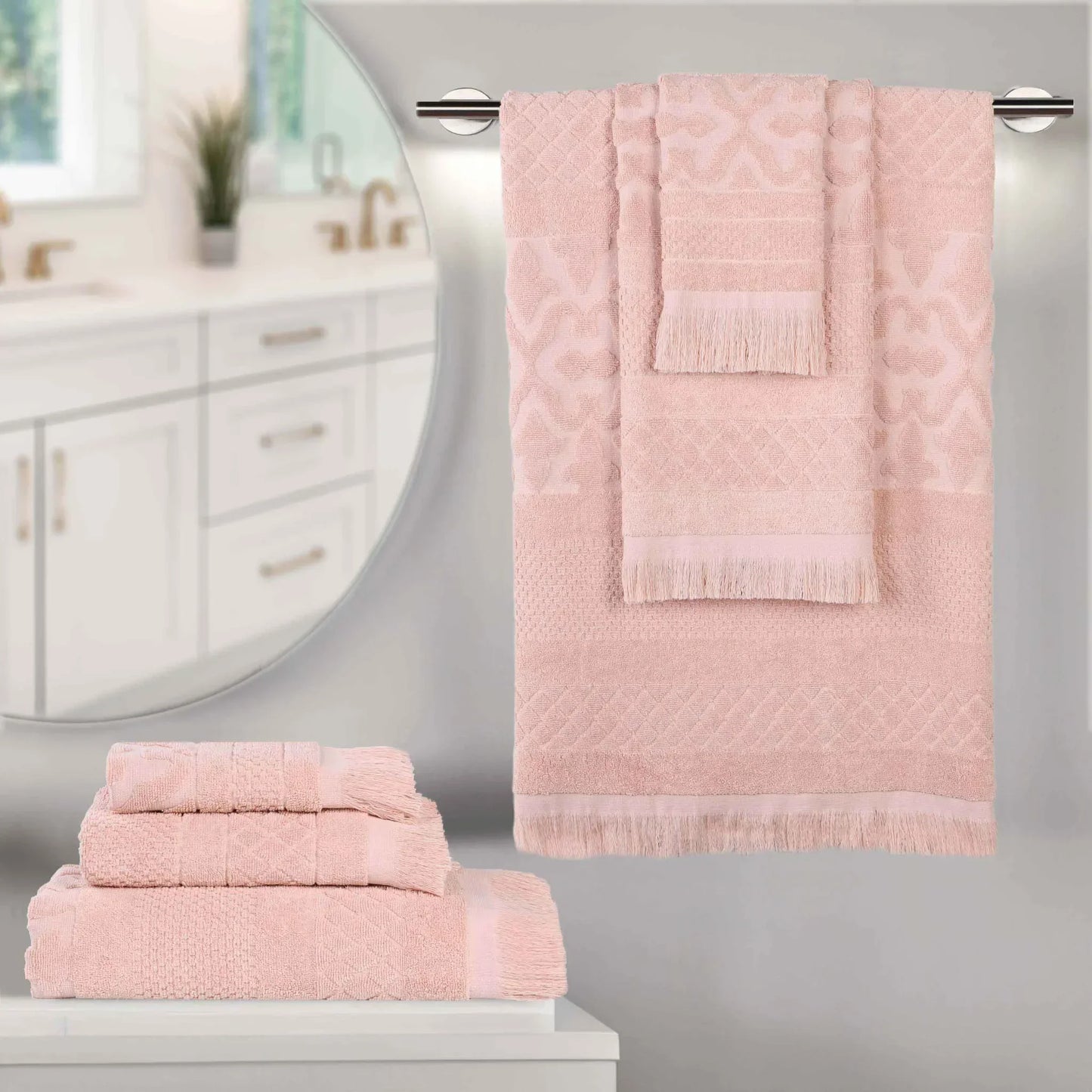 Rolla Cotton Geometric Jacquard Plush Soft Absorbent 6 Piece Towel Set