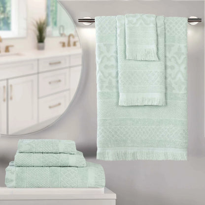 Rolla Cotton Geometric Jacquard Plush Soft Absorbent 6 Piece Towel Set