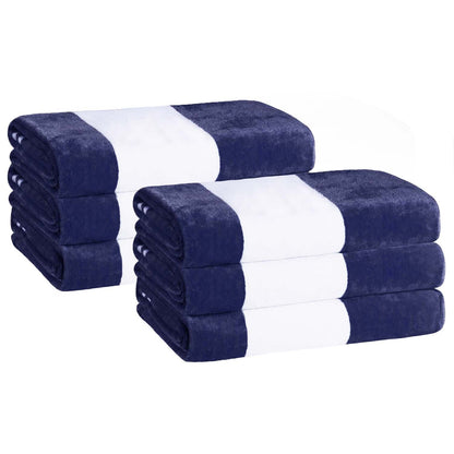 Superior Cabana Stripe Oversized Cotton Beach Towel Set Of 2,4,6 - Blue