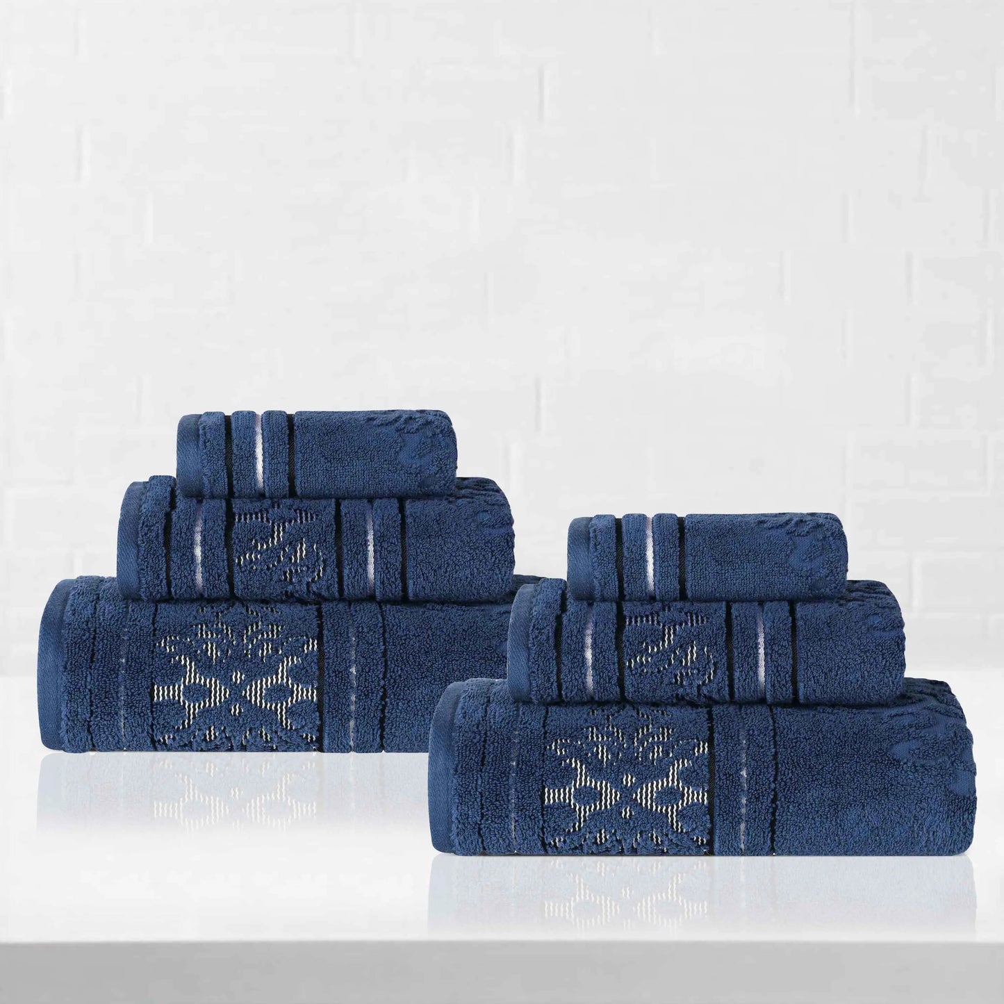 Sadie Zero Twist Cotton Elegant Floral Motif Absorbent Jacquard 6 Piece Towel Set