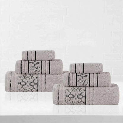 Sadie Zero Twist Cotton Elegant Floral Motif Absorbent Jacquard 6 Piece Towel Set