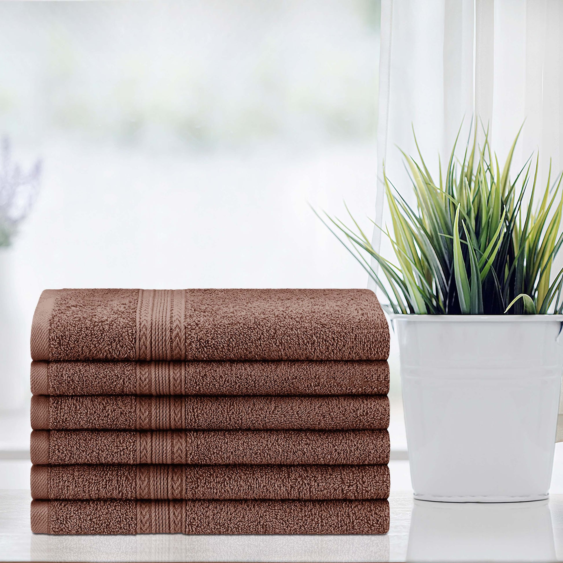 Superior Eco-Friendly Ring Spun Cotton 6-Piece Hand Towel Set - Brown