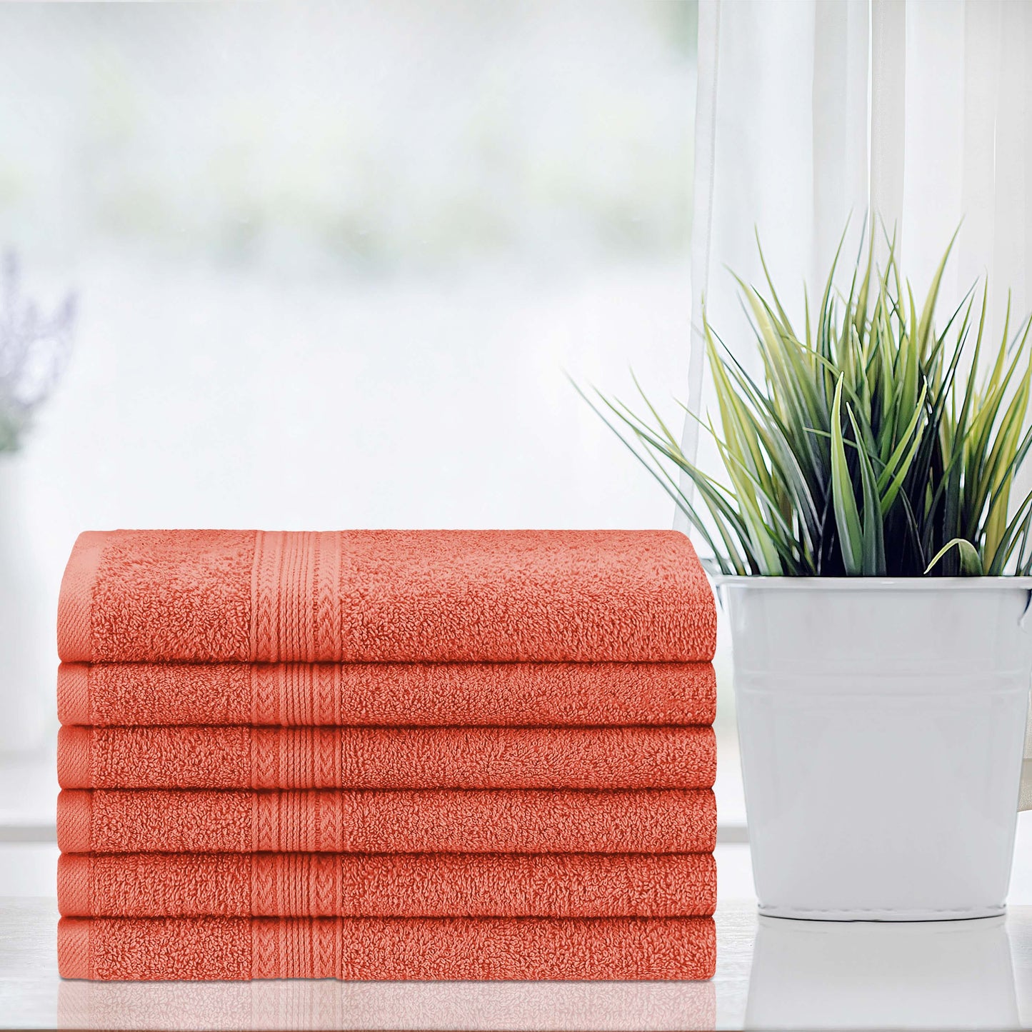 Superior Eco-Friendly Ring Spun Cotton 6-Piece Hand Towel Set - Coral