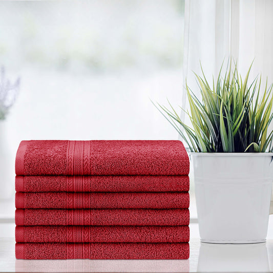 Superior Eco-Friendly Ring Spun Cotton 6-Piece Hand Towel Set - Cranberry