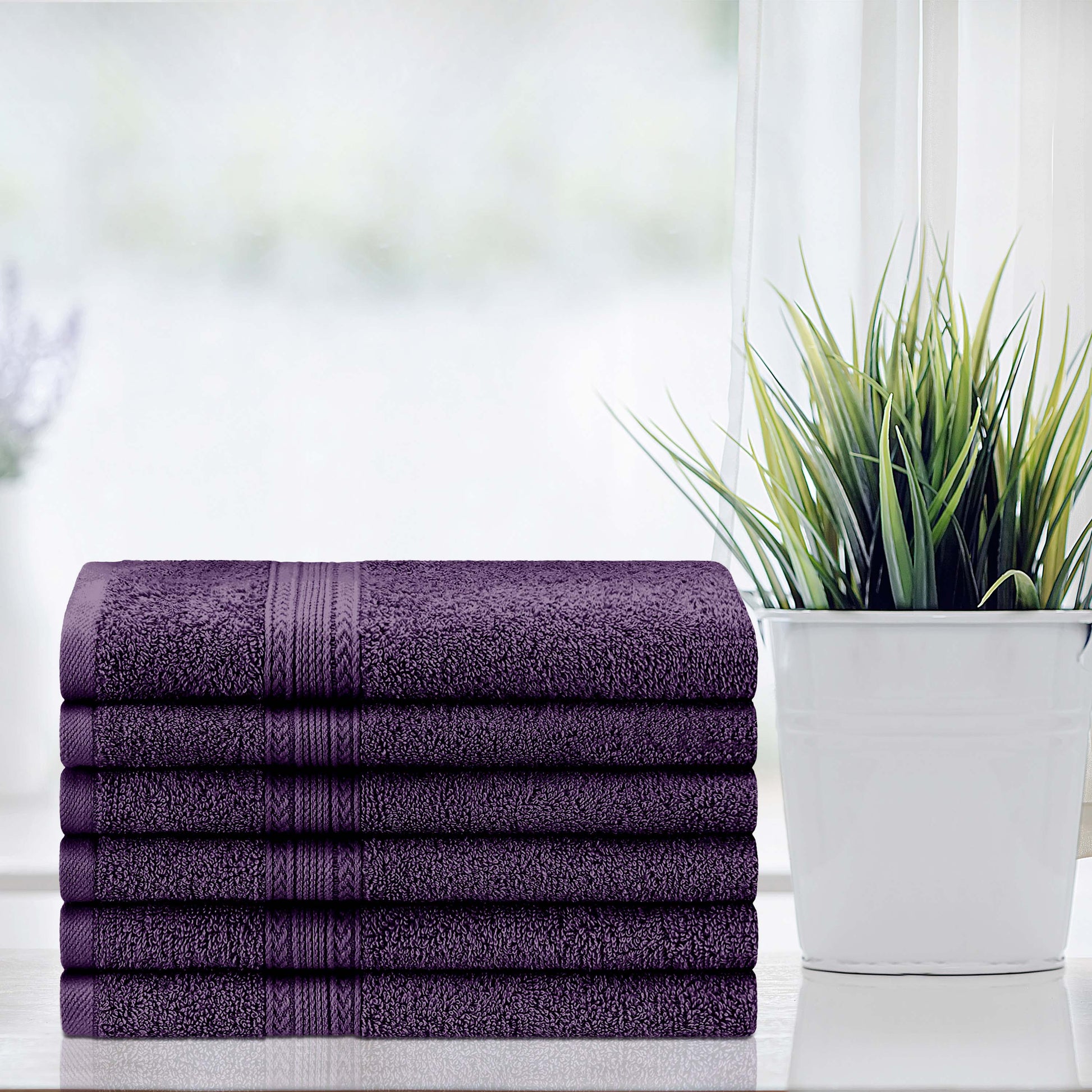 Superior Eco-Friendly Ring Spun Cotton 6-Piece Hand Towel Set - Eggplant