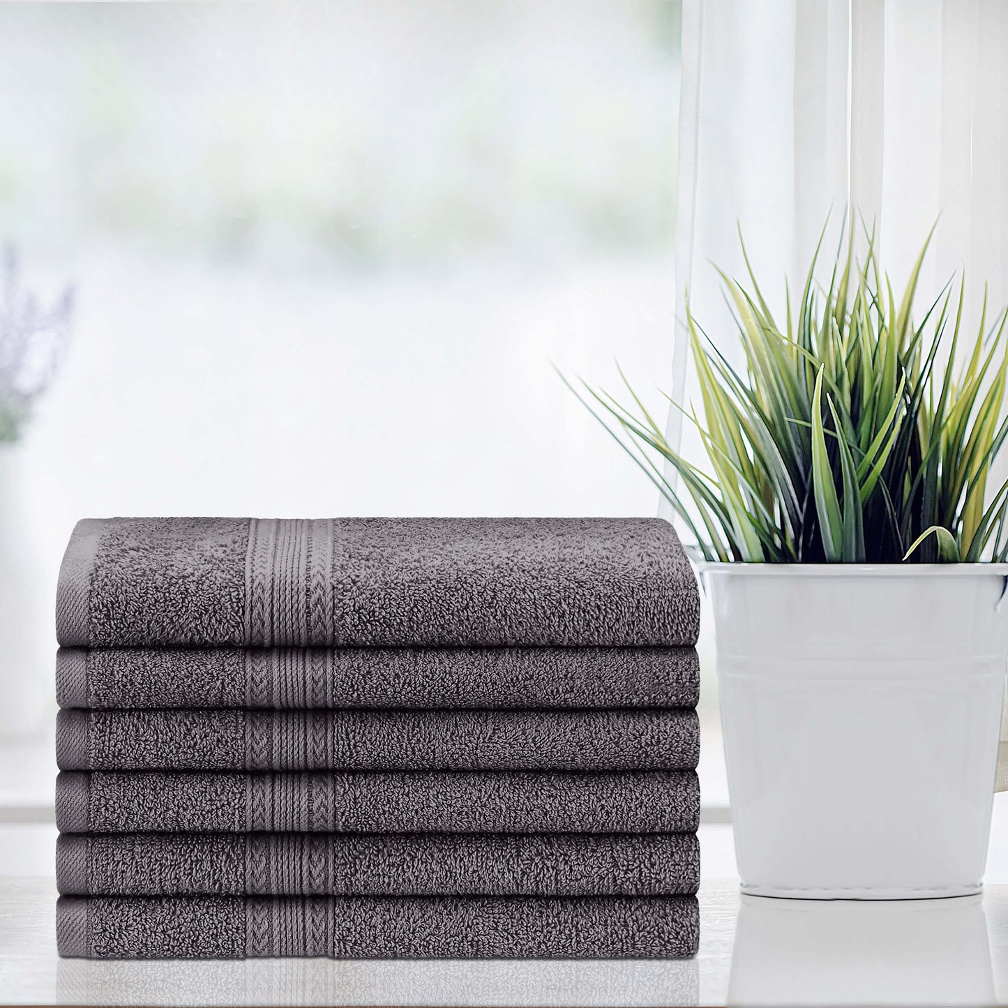 Superior Eco-Friendly Ring Spun Cotton 6-Piece Hand Towel Set - Graphite