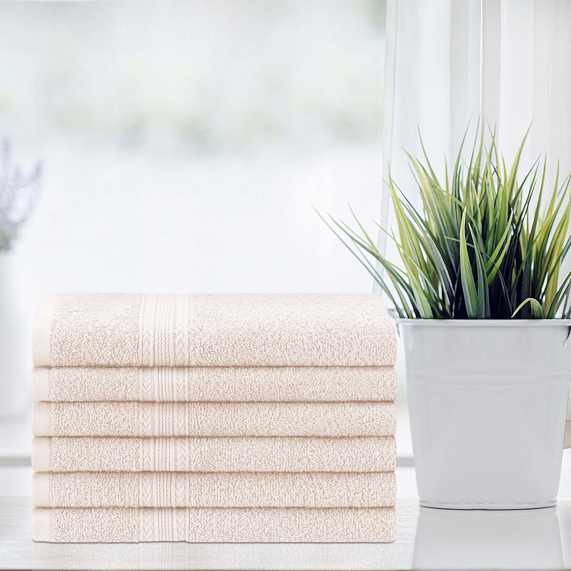 Superior Eco-Friendly Ring Spun Cotton 6-Piece Hand Towel Set - Ivory