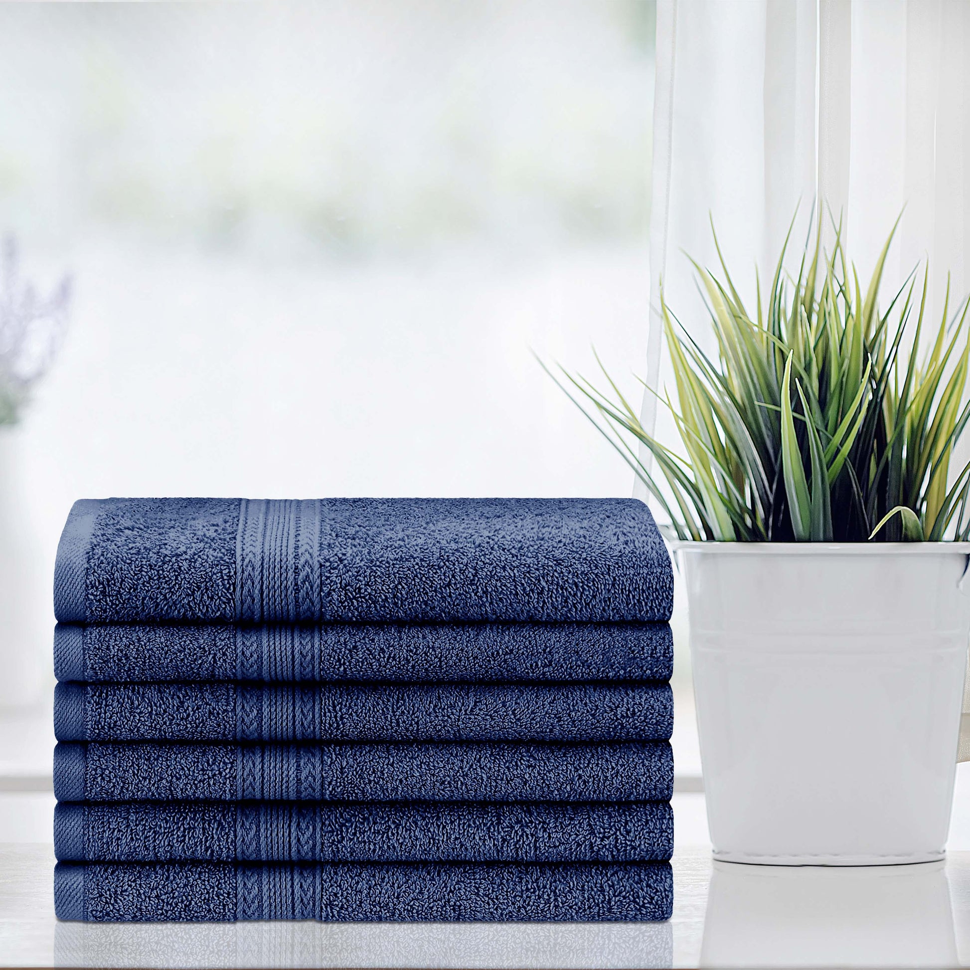 Superior Eco-Friendly Ring Spun Cotton 6-Piece Hand Towel Set -  Navy Blue