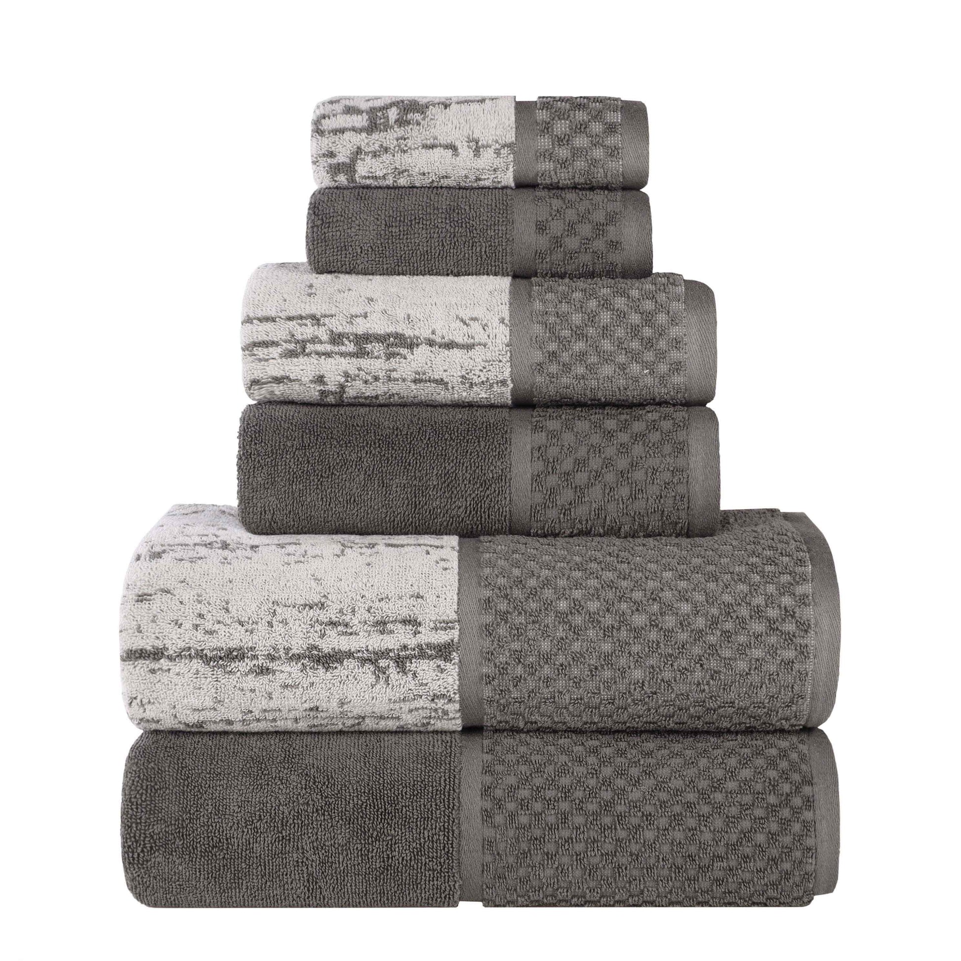 Lodie Cotton Jacquard Solid and Two-Toned 6 Piece Assorted Towel Set - Charcoal-Ivory