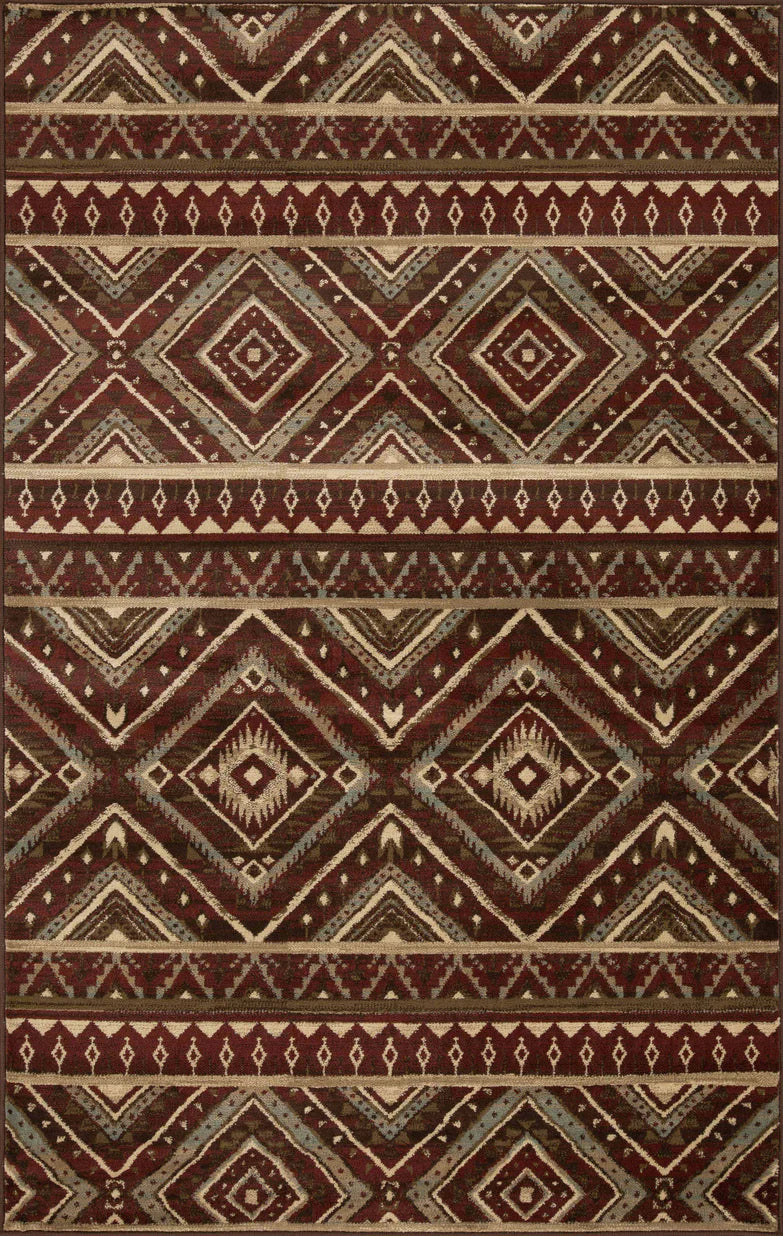 Tampa Southwestern Rustic Medallion Indoor Area Rug or Runner Rug - Maroon