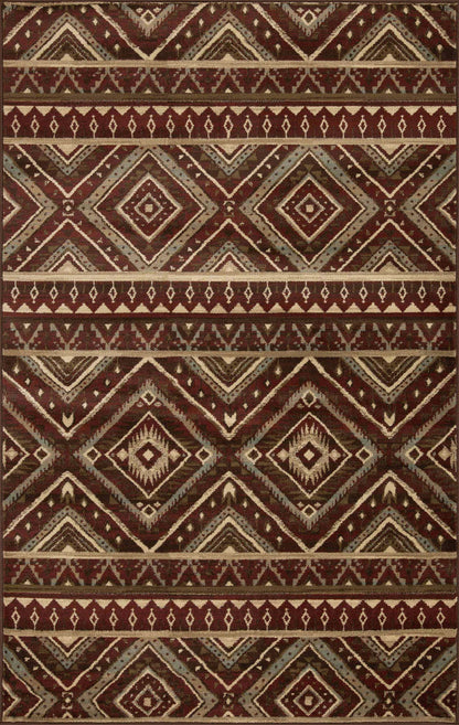 Tampa Southwestern Rustic Medallion Indoor Area Rug or Runner Rug - Maroon