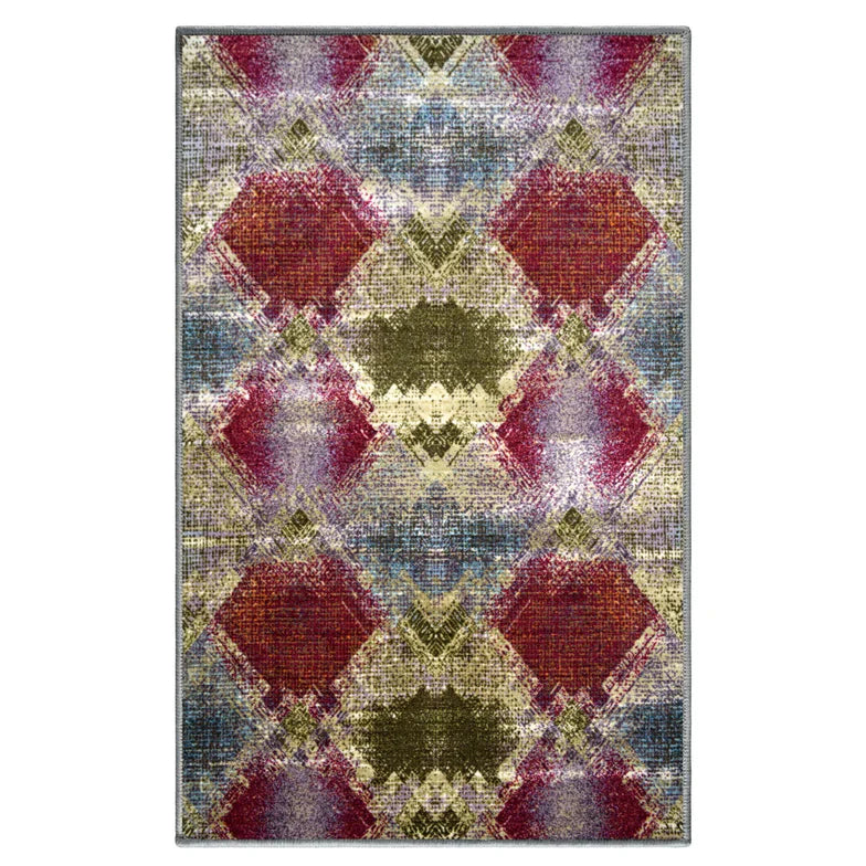 Amarsi Geometric Non-Slip Indoor Washable Area Rug - Gray